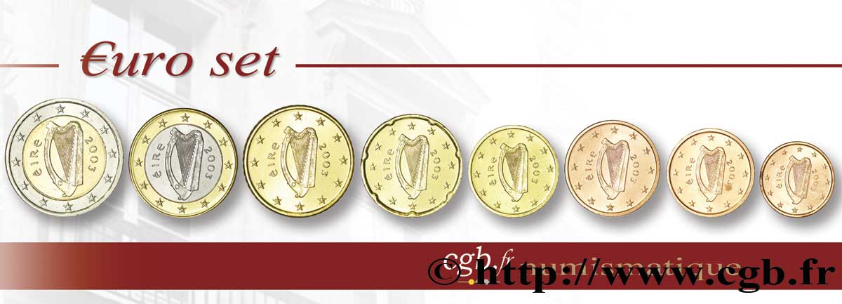 IRLAND LOT DE 8 PIÈCES EURO (1 Cent - 2 Euro Harpe) 2003