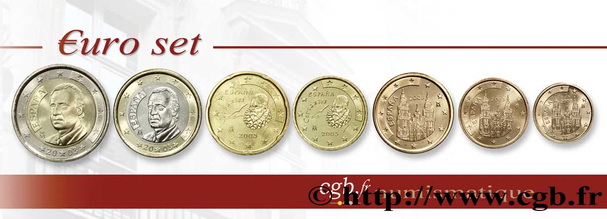 SPAGNA LOT DE 8 PIÈCES EURO (1 Cent - 2 Euro Juan-Carlos I) 2003 BU