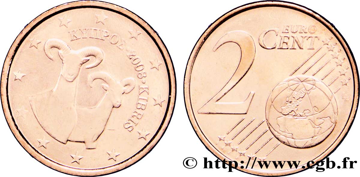 CYPRUS 2 Cent MOUFLON 2008 MS63
