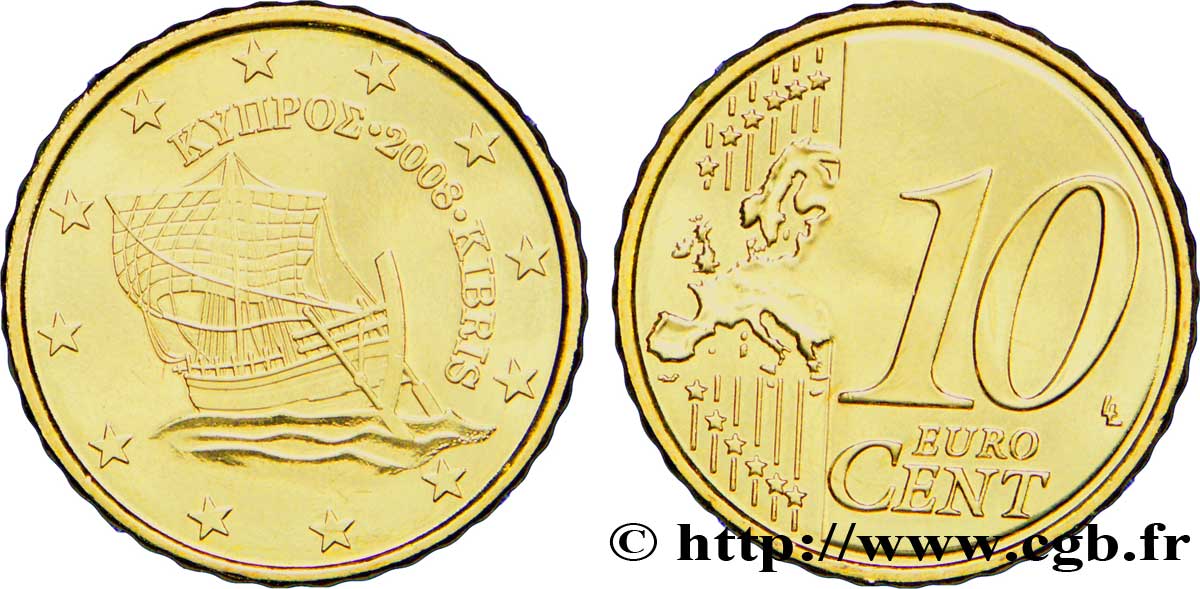 CYPRUS 10 Cent BATEAU DE KYRENIA 2008 MS63