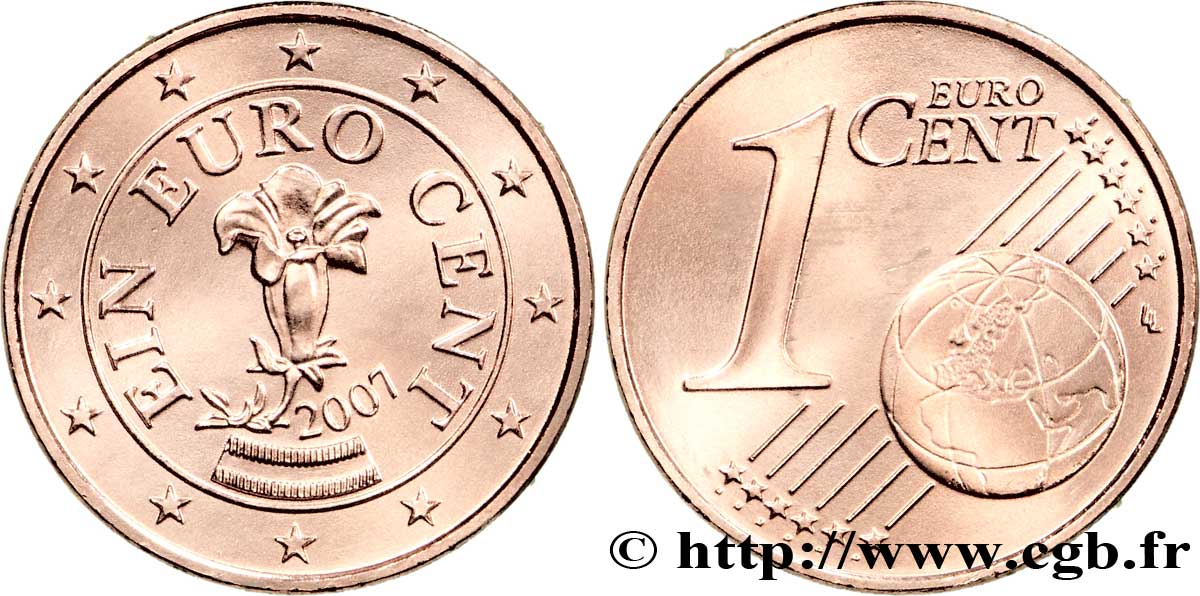 AUSTRIA 1 Cent GENTIANE 2007 MS63