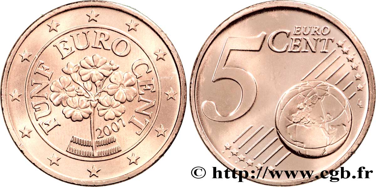 AUSTRIA 5 Cent PRIMEVÈRE 2007 MS63