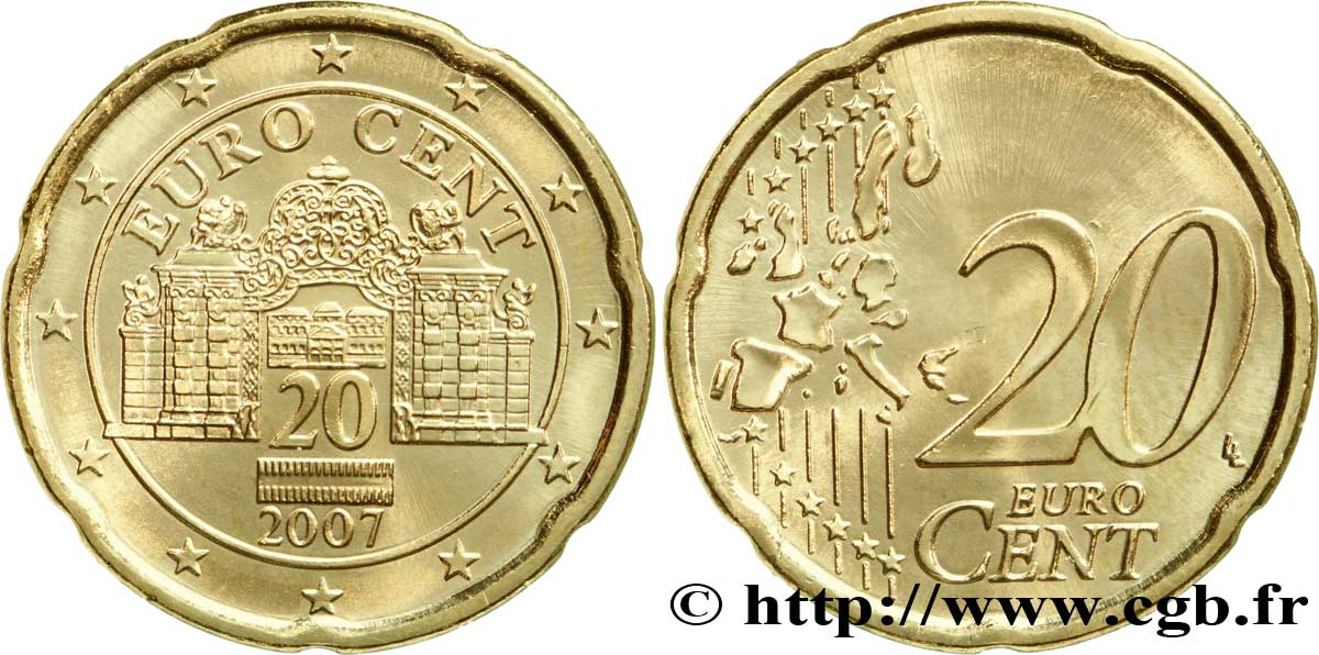 AUSTRIA 20 Cent BELVÉDÈRE 2007 MS63