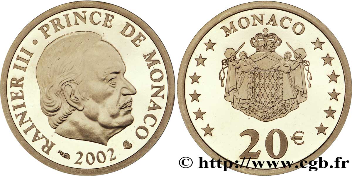 MONACO Belle Épreuve 20 Euro RAINIER III - PRINCE DE MONACO 2002 Proof set