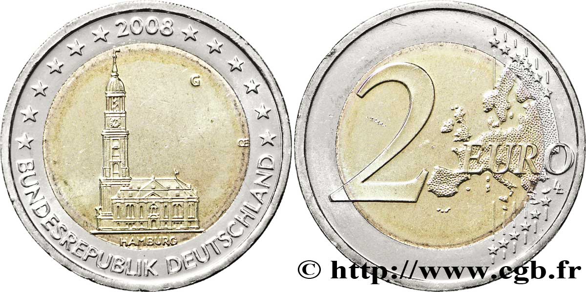 GERMANIA 2 Euro HAMBOURG - ÉGLISE SAINT-MICHEL  2008 MS