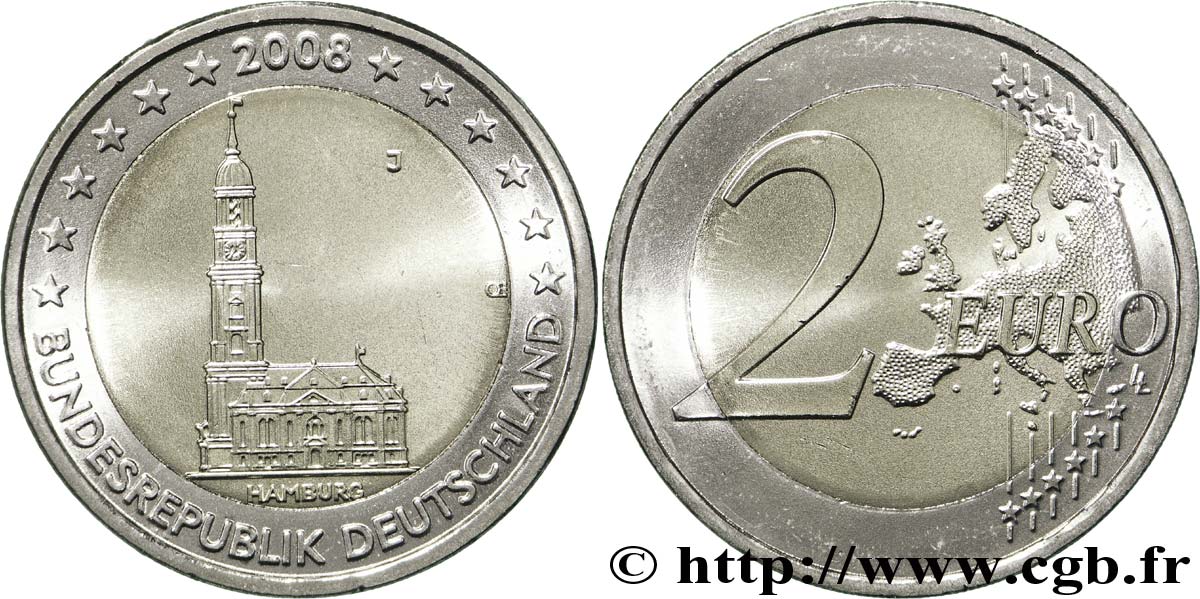 GERMANY 2 Euro HAMBOURG - ÉGLISE SAINT-MICHEL tranche B - Hambourg J 2008 MS63