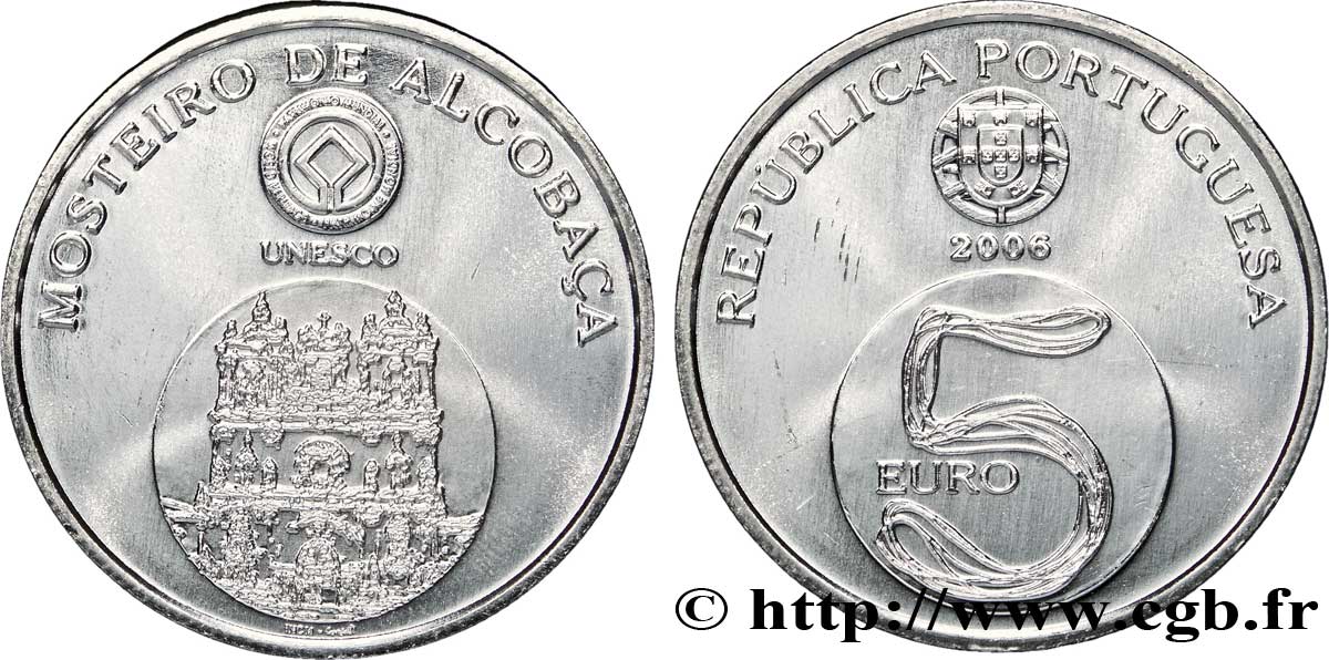 PORTUGAL 5 Euro MONASTÈRE D ALCOBACA 2006 MS63