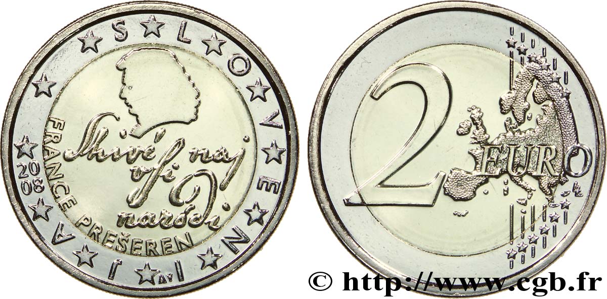 ESLOVENIA 2 Euro FRANCE PREŠEREN tranche B 2008 BU