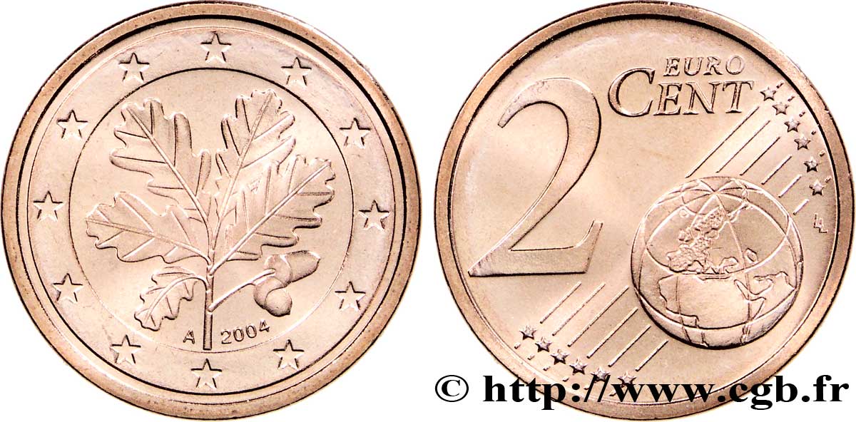 GERMANIA 2 Cent RAMEAU DE CHÊNE - Berlin A 2004 MS63