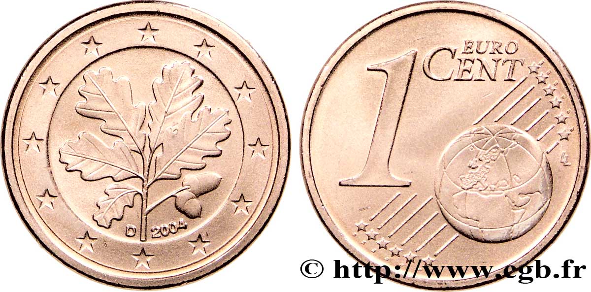 GERMANY 1 Cent RAMEAU DE CHÊNE - Munich D 2004 MS63