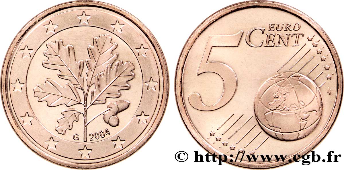 GERMANIA 5 Cent RAMEAU DE CHÊNE - Karlsruhe G 2004 MS63
