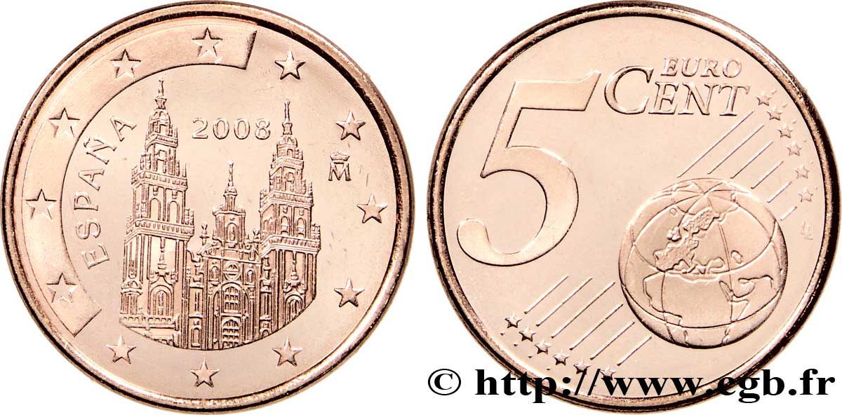 SPAIN 5 Cent COMPOSTELLE 2008 MS63