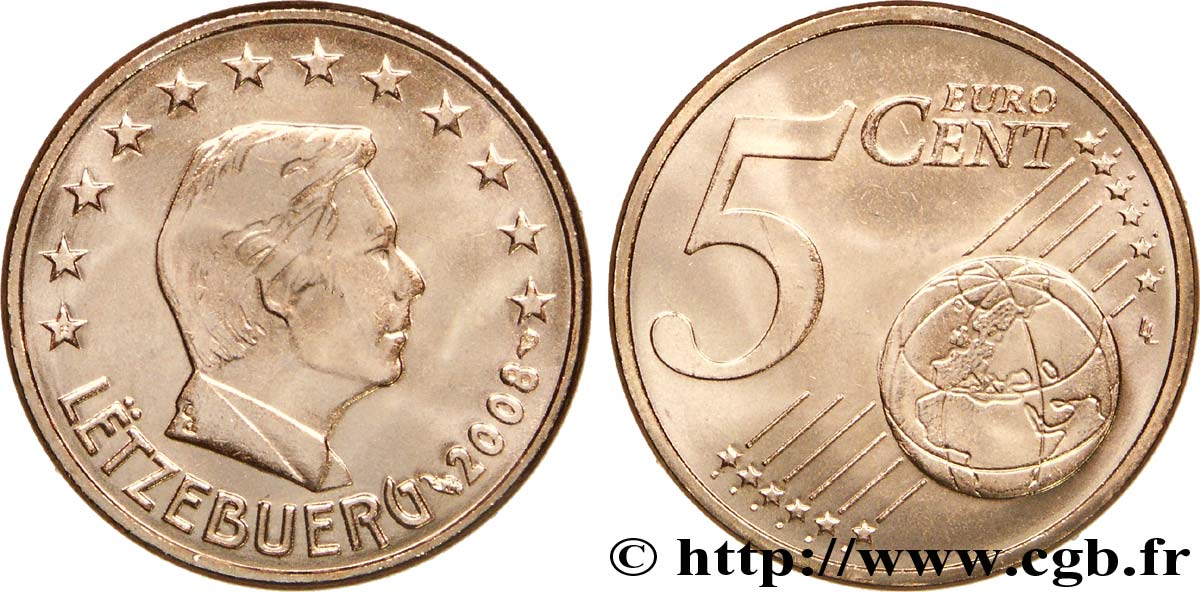 LUSSEMBURGO 5 Cent GRAND DUC HENRI 2008 MS63