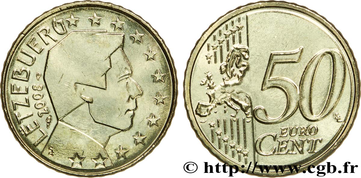 LUXEMBOURG 50 Cent GRAND DUC HENRI 2008 MS63