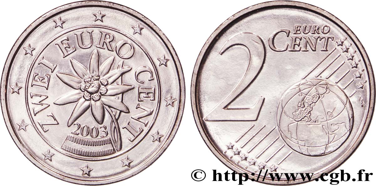 AUSTRIA 2 Cent EDELWEISS 2003 MS63