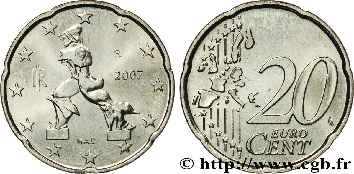 ITALY 20 Cent BOCCIONI 2007 MS63