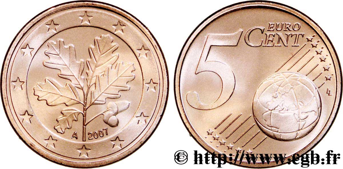 GERMANY 5 Cent RAMEAU DE CHÊNE - Berlin A 2007 MS63