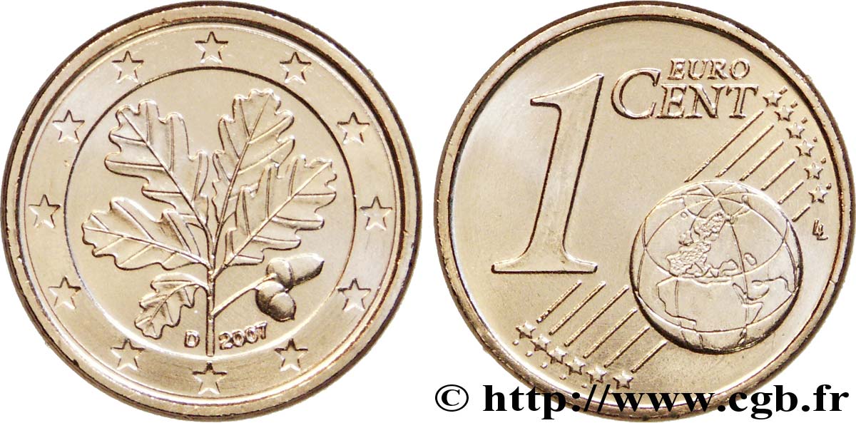 GERMANIA 1 Cent RAMEAU DE CHÊNE - Munich D 2007 MS63