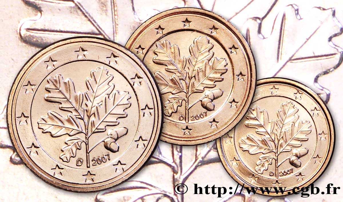 ALLEMAGNE LOT 1 Cent, 2 Cent, 5 Cent RAMEAU DE CHÊNE  - Munich D 2007 SPL63