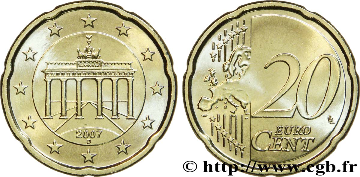 GERMANIA 20 Cent PORTE DE BRANDEBOURG - Munich D 2007 MS63