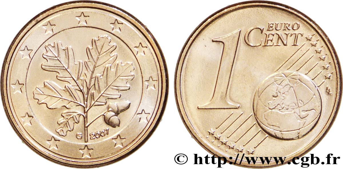 GERMANY 1 Cent RAMEAU DE CHÊNE - Karlsruhe G 2007 MS63