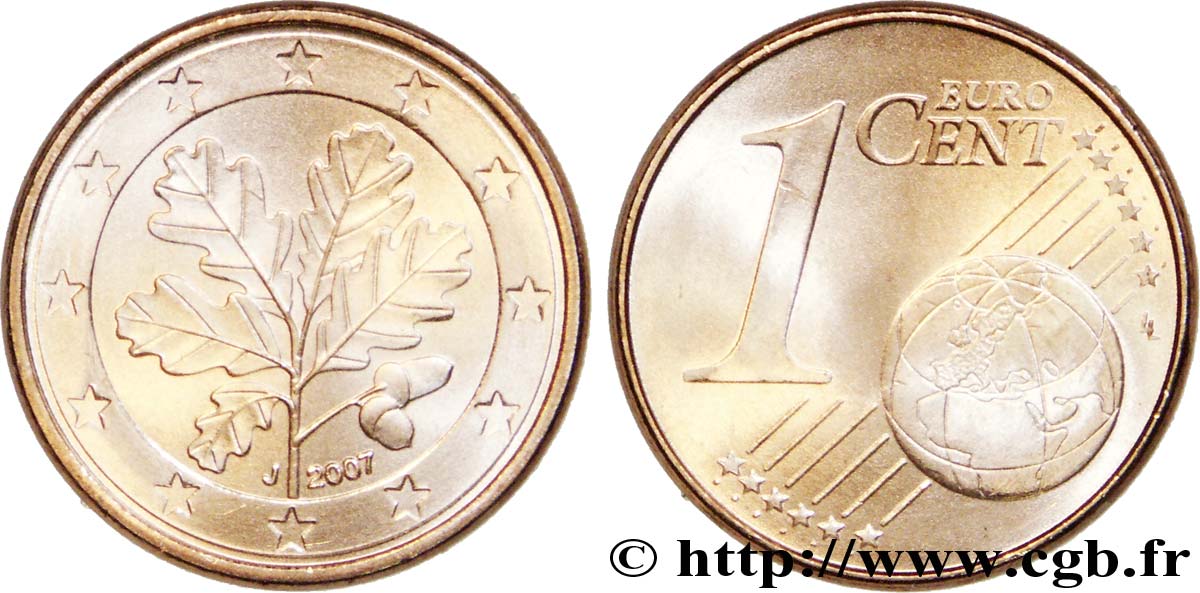 GERMANY 1 Cent RAMEAU DE CHÊNE - Hambourg J 2007 MS63