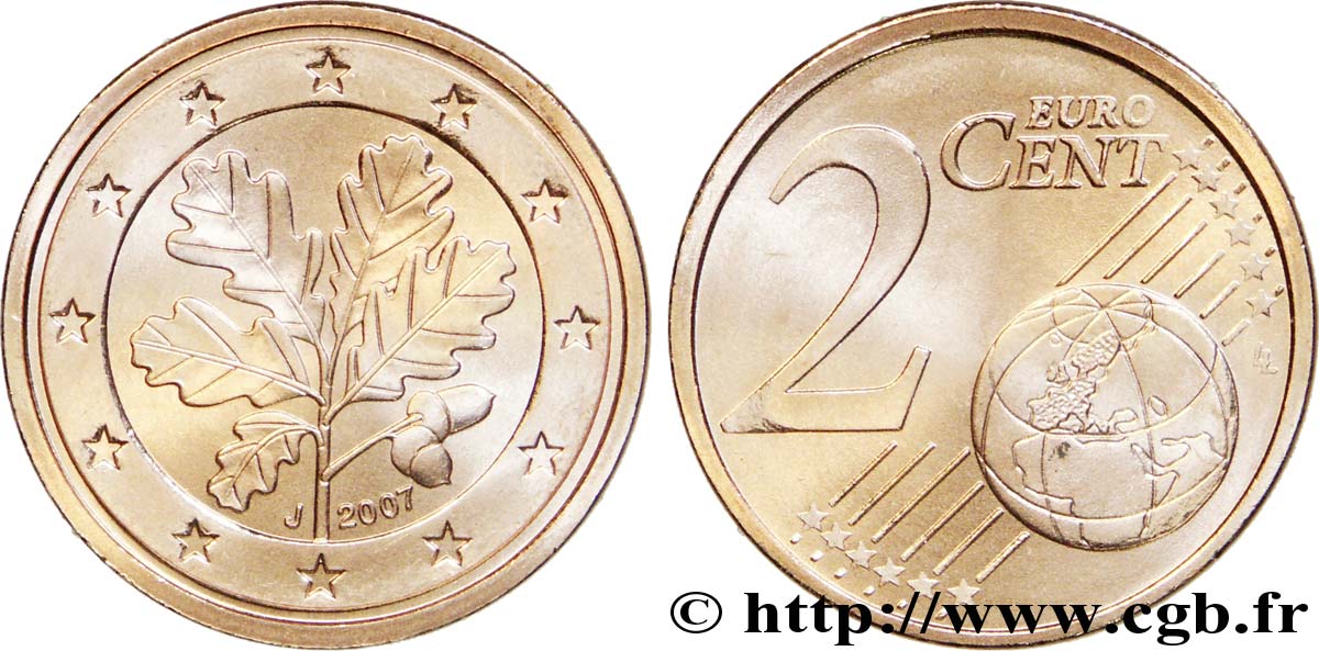 GERMANY 2 Cent RAMEAU DE CHÊNE - Hambourg J 2007 MS63