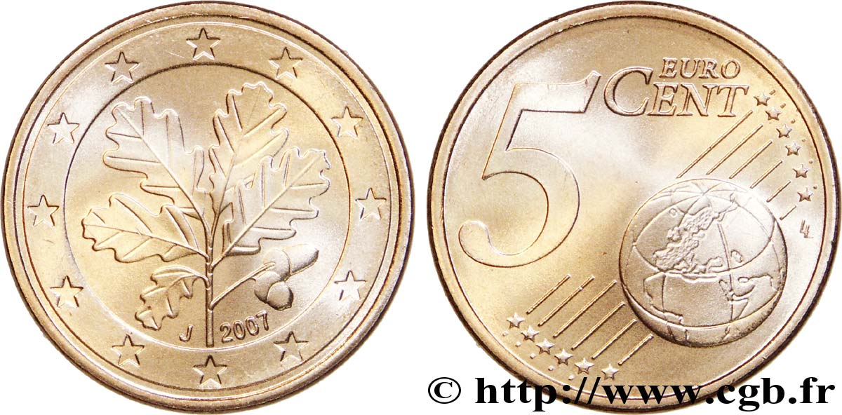 ALLEMAGNE 5 Cent RAMEAU DE CHÊNE - Hambourg J 2007 SPL63