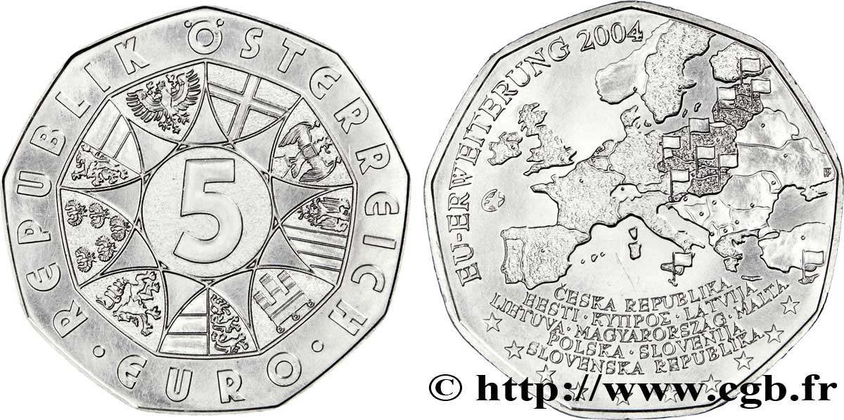AUSTRIA 5 Euro ÉLARGISSEMENT DE l UNION EUROPÉENNE 2004 MS64