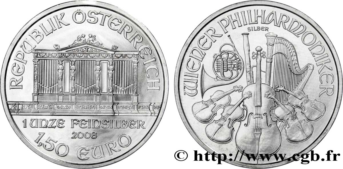 AUSTRIA 1,50 Euro LE PHILARMONIQUE DE VIENNE 2008 MS63