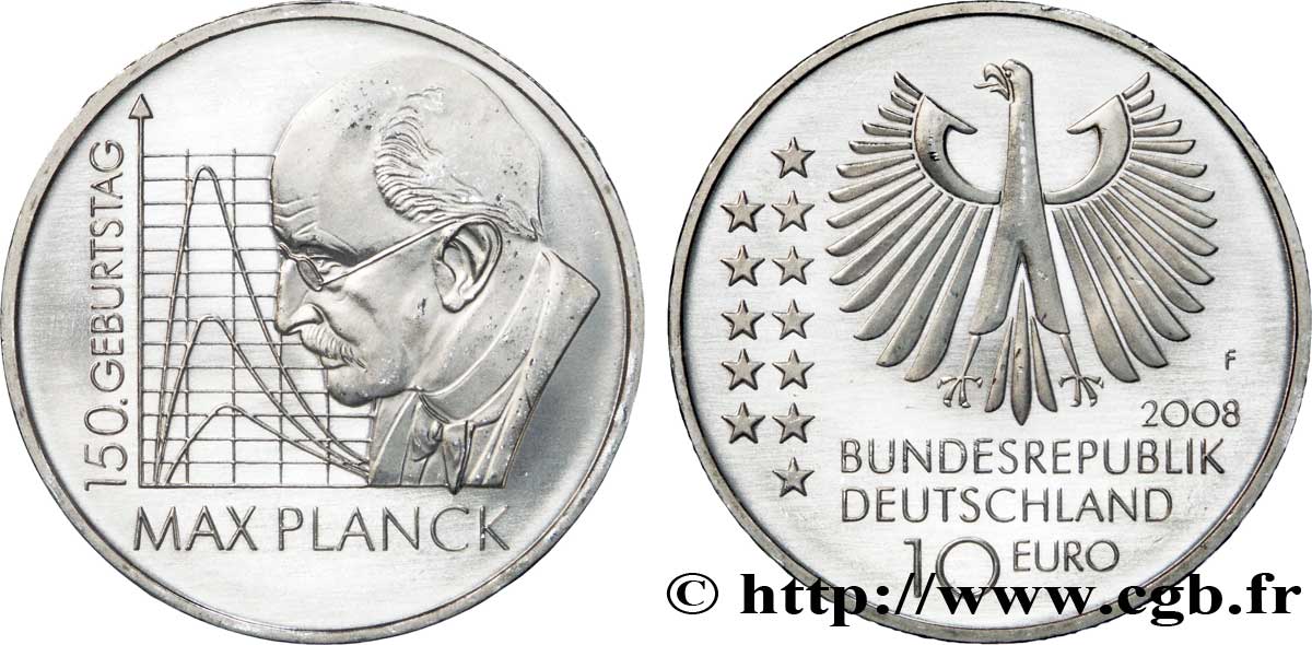 ALLEMAGNE 10 Euro 150ème ANNIVERSAIRE DE LA NAISSANCE DE MAX PLANCK tranche B 2008 SPL