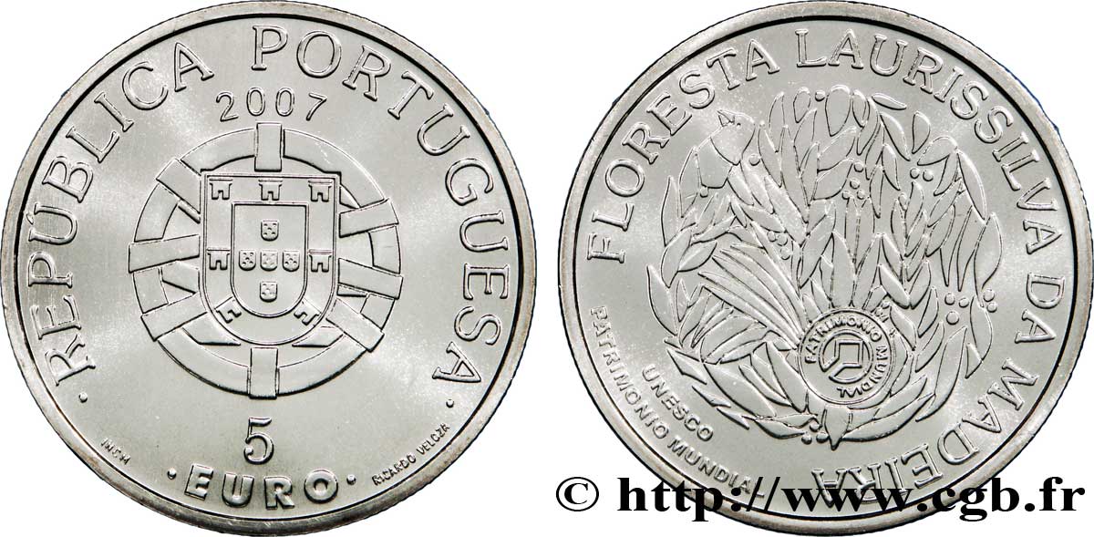 PORTUGAL 5 Euro FORÊT LAURIFÈRE DE MADÈRE 2007