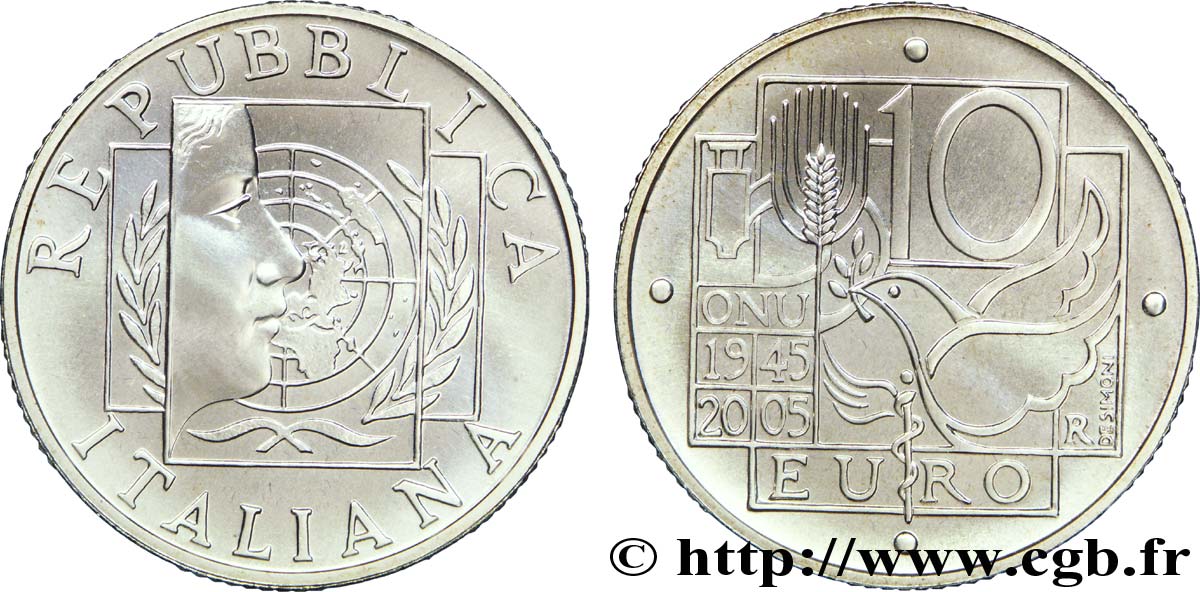 ITALIA 10 Euro 60ème ANNIVERSAIRE DE L ONU 2005 BU