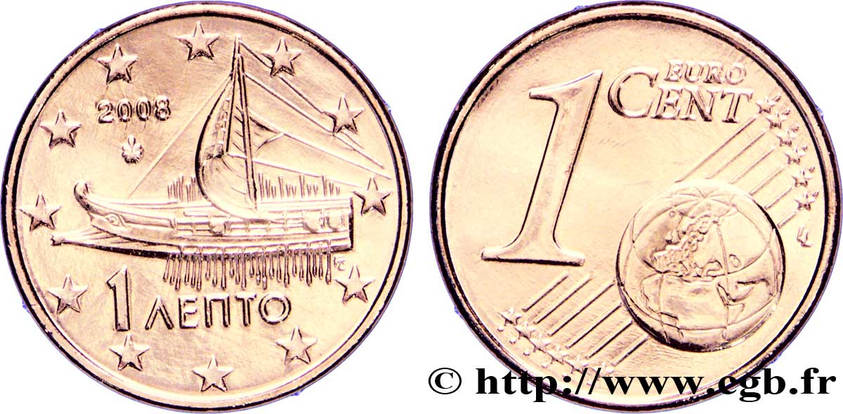 GREECE 1 Cent TRIRÈME 2008 MS63