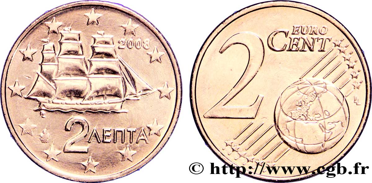 GREECE 2 Cent CORVETTE 2008 MS63