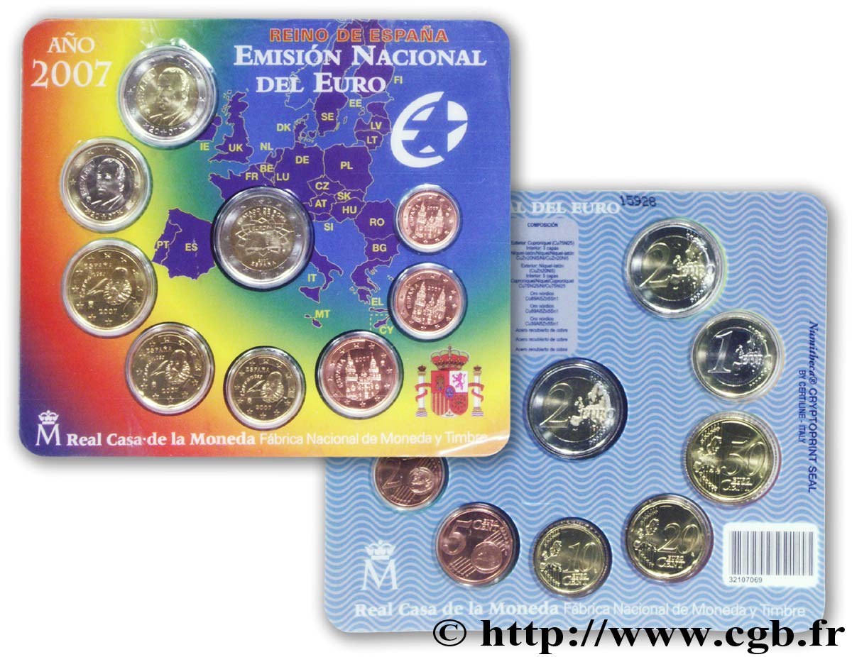 SPAIN SÉRIE Euro BRILLANT UNIVERSEL 2007 Brilliant Uncirculated
