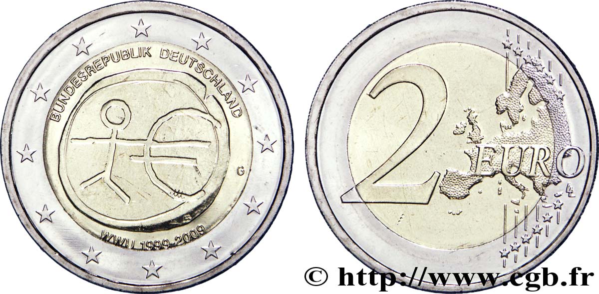 GERMANY 2 Euro 10ème ANNIVERSAIRE DE L’EURO tranche A - Karlsruhe G 2009 MS63