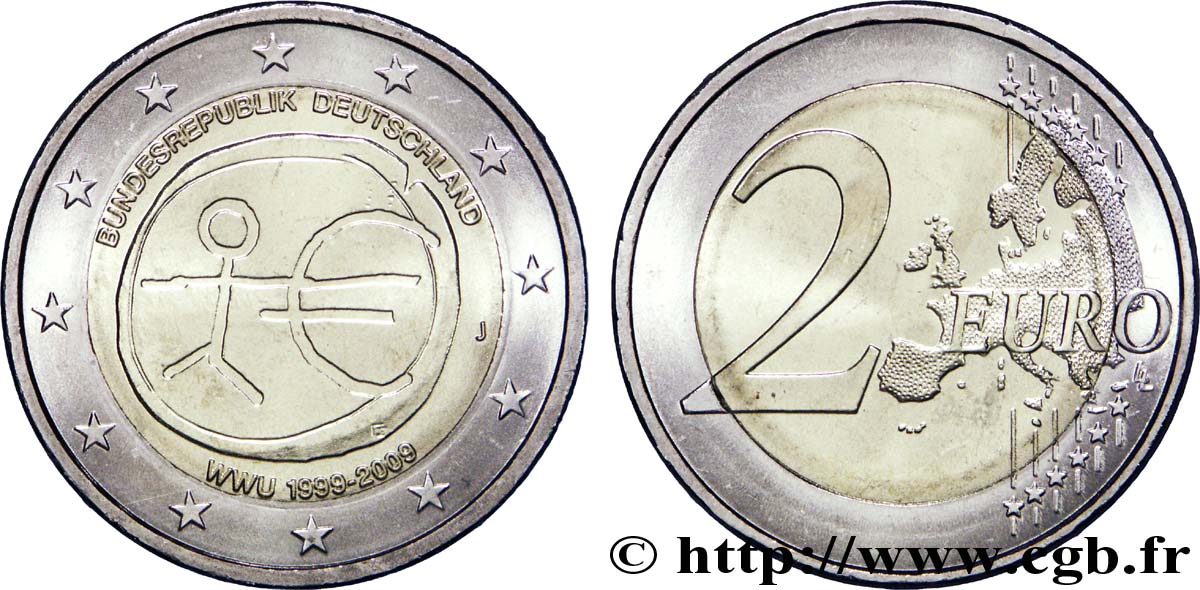 GERMANIA 2 Euro 10ème ANNIVERSAIRE DE L’EURO tranche B - Hambourg J 2009 MS63