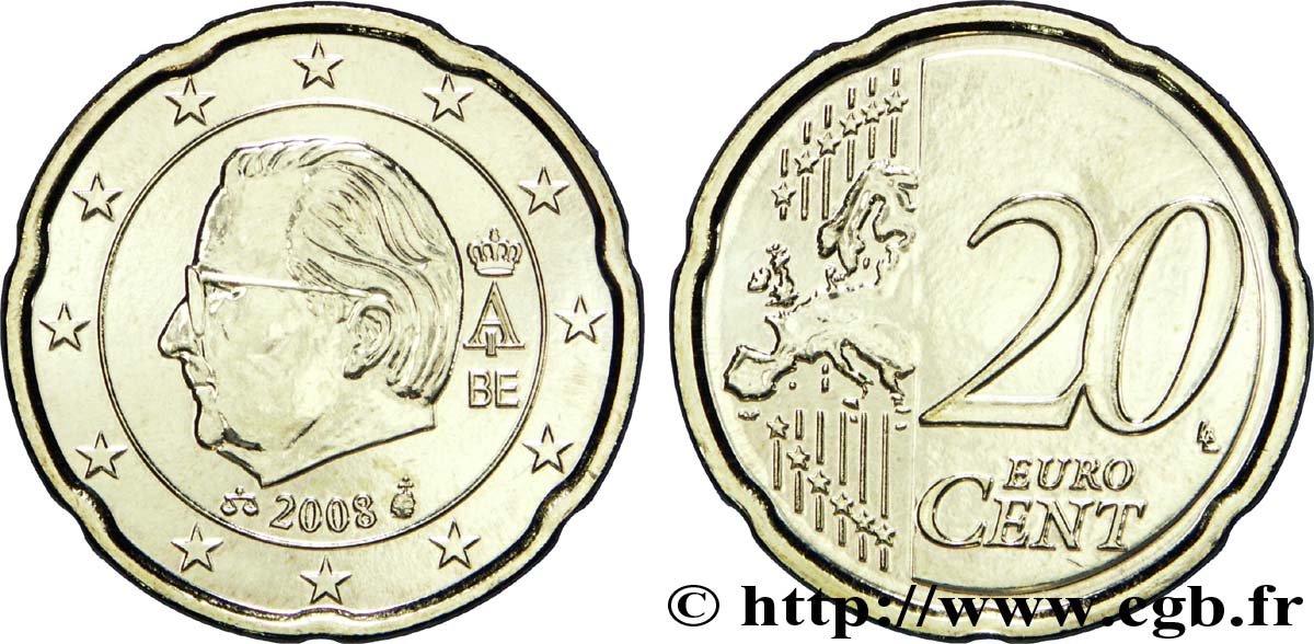 BELGIUM 20 Cent ALBERT II 2008 MS63
