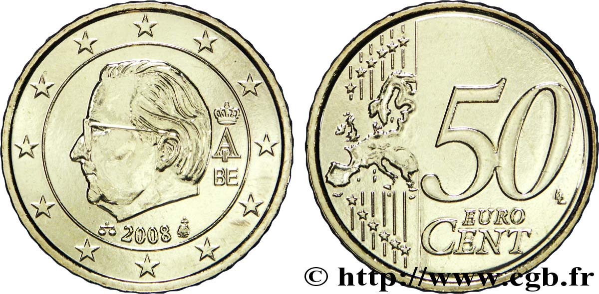 BELGIO 50 Cent ALBERT II  2008 MS63
