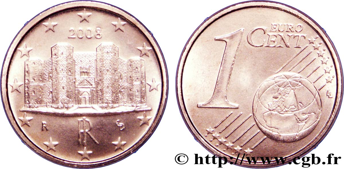 ITALY 1 Cent CASTEL DEL MONTE 2008 MS63