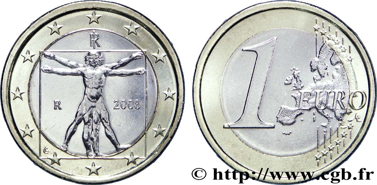ITALY 1 Euro LÉONARD DE VINCI 2008 MS63
