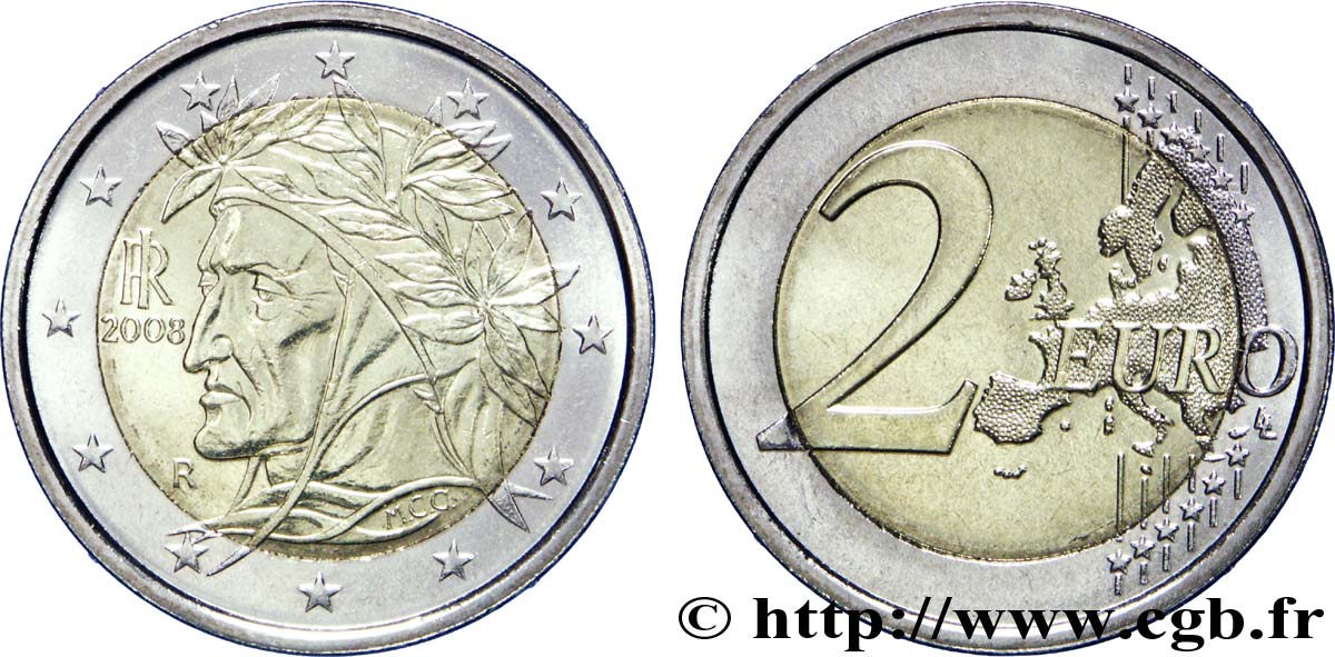 ITALY 2 Euro DANTE tranche A 2008 MS63