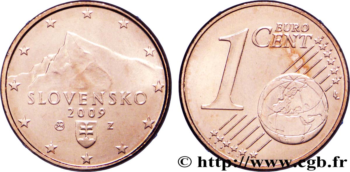 SLOVAKIA 1 Cent CRÊTE KRIVAN 2009 MS63
