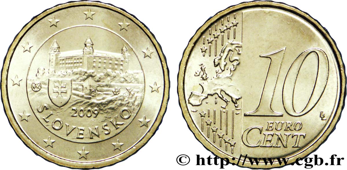 SLOVAKIA 10 Cent CHÂTEAU DE BRATISLAVA 2009 MS63