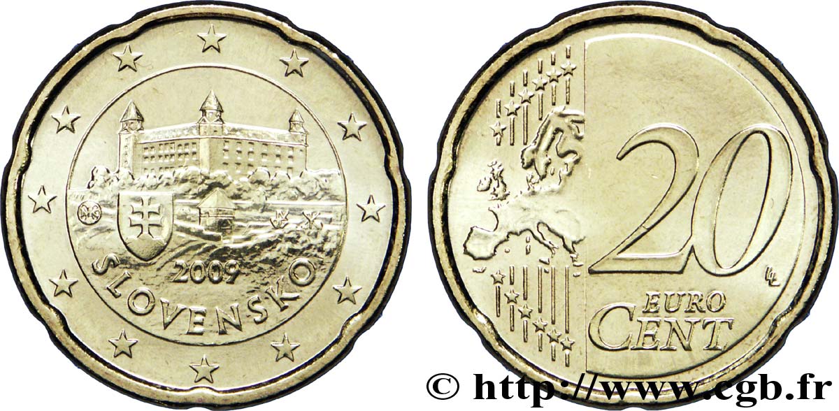 SLOVACCHIA 20 Cent CHÂTEAU DE BRATISLAVA 2009 MS63