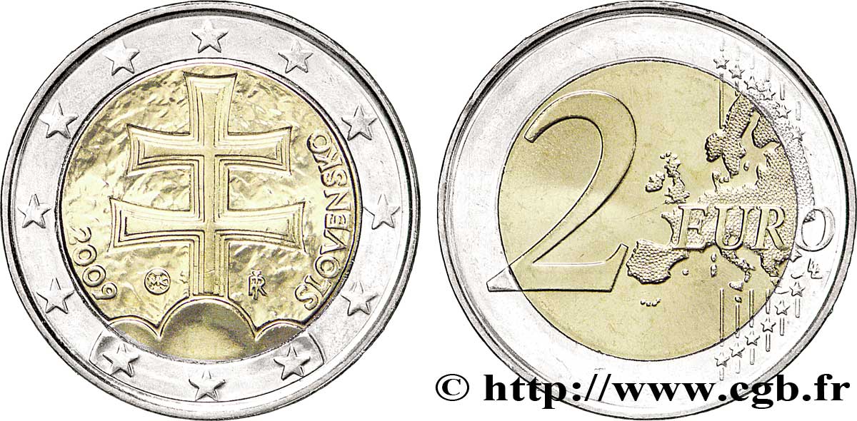 SLOVAKIA 2 Euro CROIX DOUBLE tranche A   2009 MS63