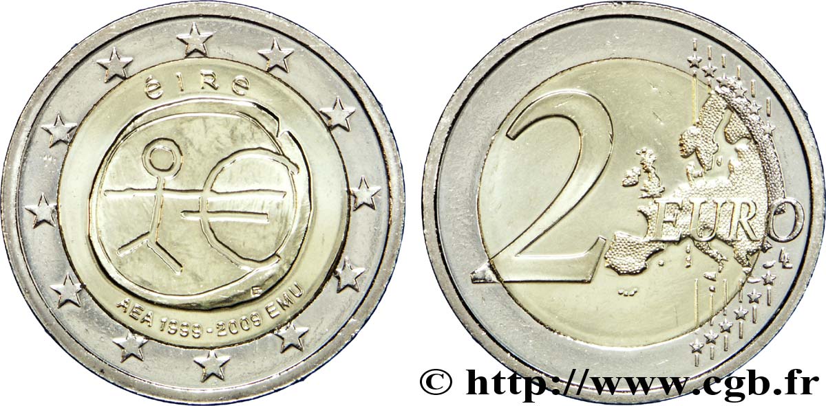 IRELAND REPUBLIC 2 Euro 10e ANNIVERSAIRE DE L’EURO 2009 MS