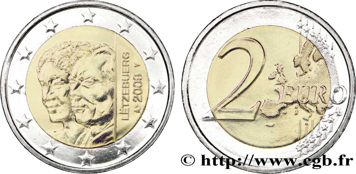LUSSEMBURGO 2 Euro 90ème ANNIVERSAIRE DE L AVÈNEMENT DE LA PRINCESSE CHARLOTTE tranche A 2009 MS63