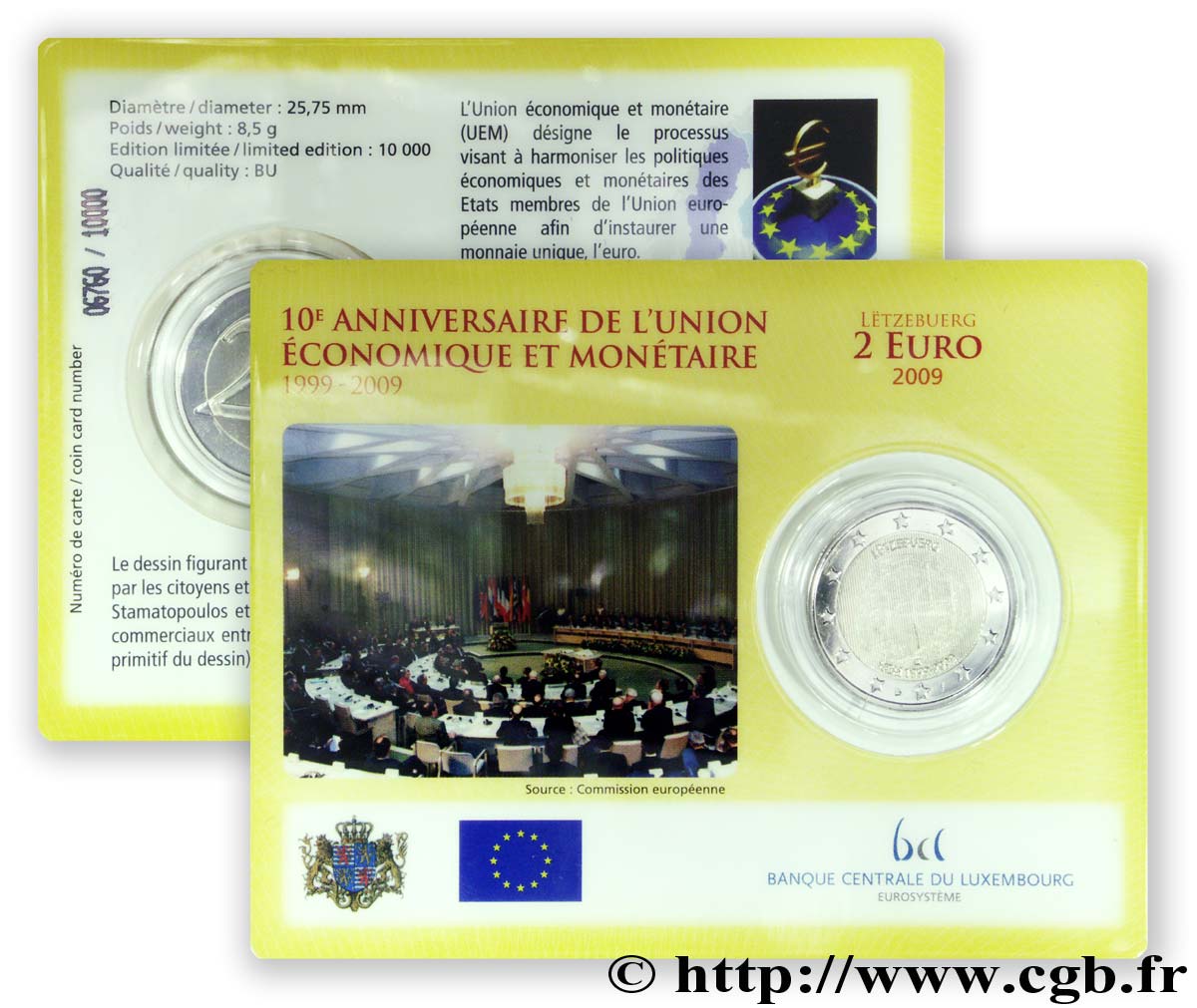 LUSSEMBURGO Coin-Card 2 Euro 10ème ANNIVERSAIRE DE L’EURO  2009 BU